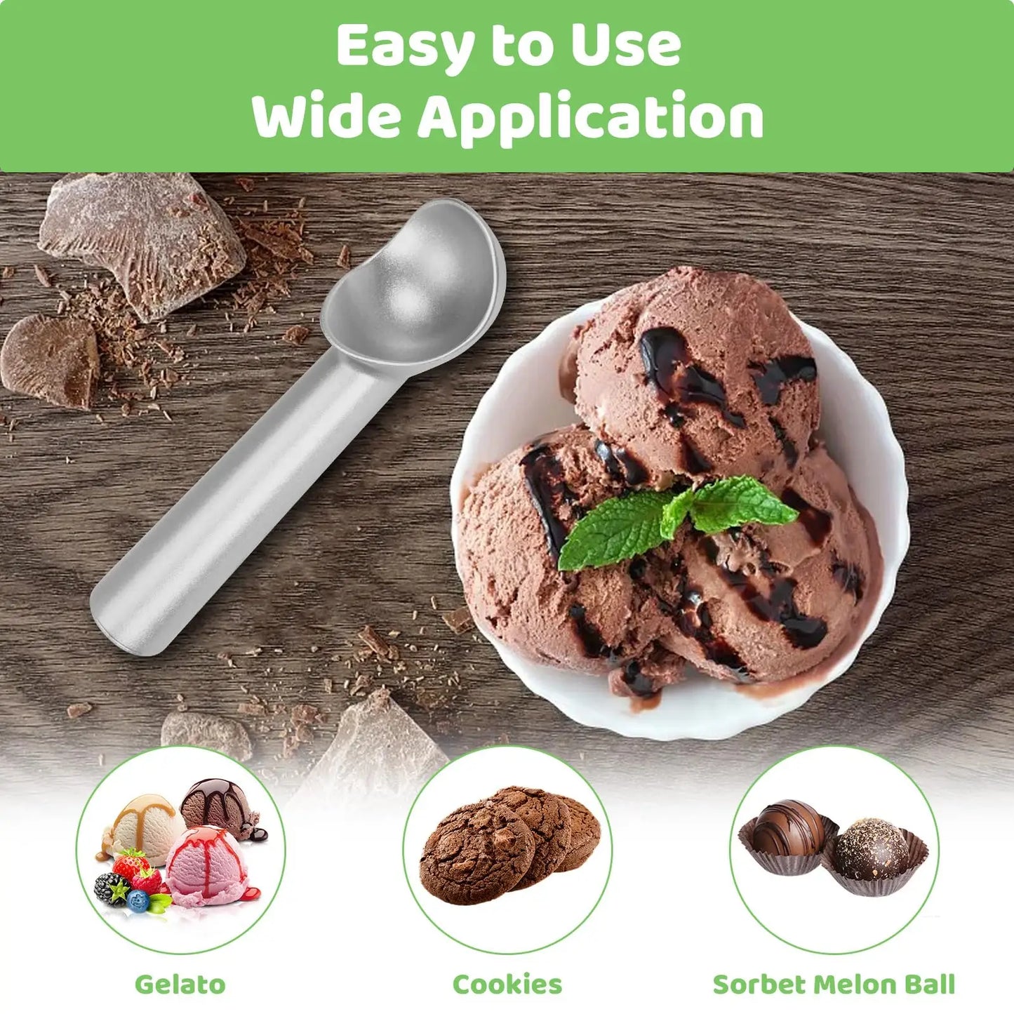 Ice Cream Scoop,7 inches Nonstick Anti-Freeze Ice Cream Scooper One Piece Aluminum Design Dishwasher Safe Cookie Spoon