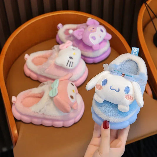 Unisex Teen Kid's Winter Warm Cute Cartoon Indoor Mule Soft Non-Slip Fluffy Children's Slippers Home Cotton Shoes For Boys & Girls Size 24-41