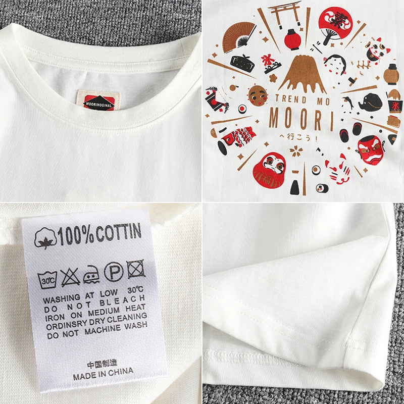 Summer New American Retro Short Sleeve O-neck Face Makeup Printed T-shirt Men's Fashion 100% Cotton Washed Youth Casual Tops