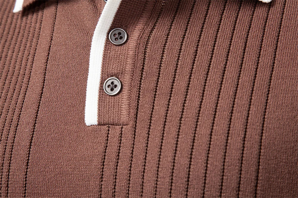 2025 Men's Button Down Polo Shirt Solid Colour Stripe Long Sleeve Autumn Winter Luxury Warm Touch Business Casual Polo Men's Shirts