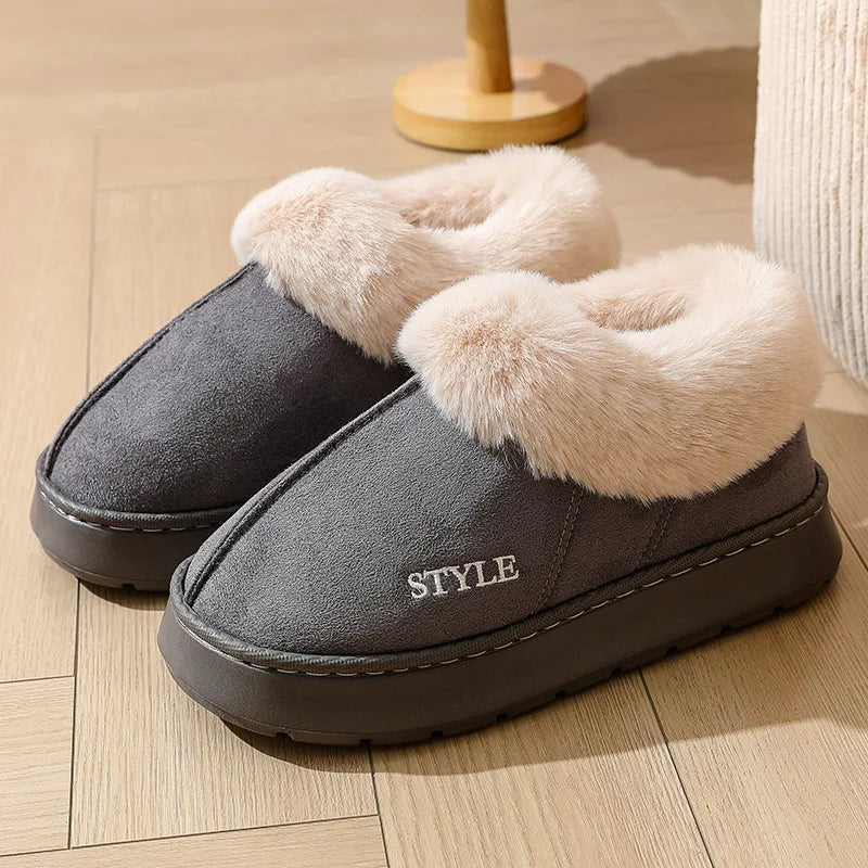Women's Winter Warm Fuzzy Platform Slippers Suitable As Leisure Indoor and Outdoor Slides Slip On Cosy Fluffy Ladies' Snow Boots