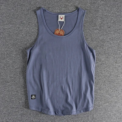 2023 Summer New American Retro Sleeveless O-neck Solid T-shirt Men's Fashion 100% Cotton Washed Old Casual Sports Vest Tops
