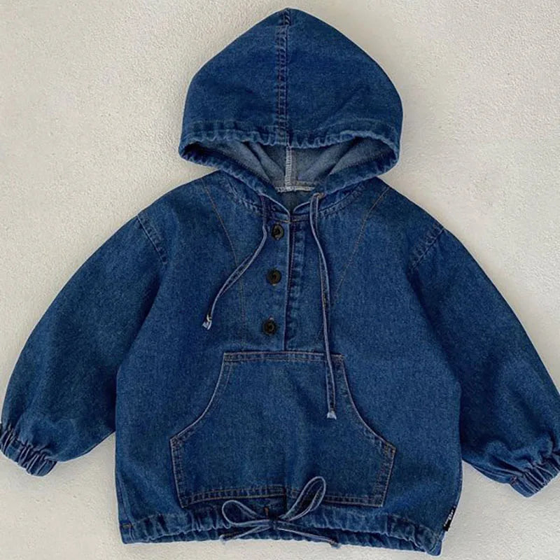 2025 Nieuwe lente kinderjas denim blauwe jas voor kinderen jongens meisjes casual stijl hoodie outfit 7-12 jaar unisex