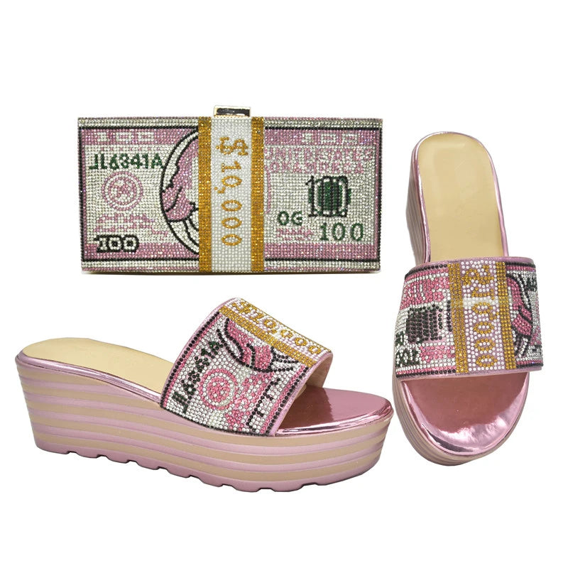 African Women's Wedding Slip-On High Heels Shoes Decorated with Rhinestone for Ladies Bride Pumps