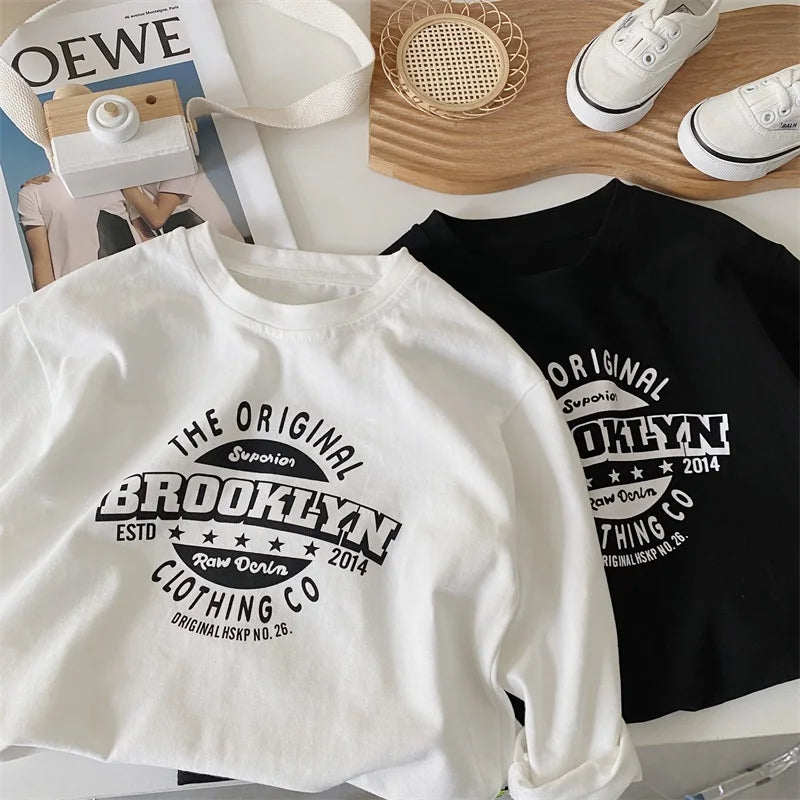 New Autumn Kids Long-Sleeved T-Shirt Girls Cute Letter Loose Fitting Tee Children Boys Handsome Tops Undershirt 2-7T Unisex