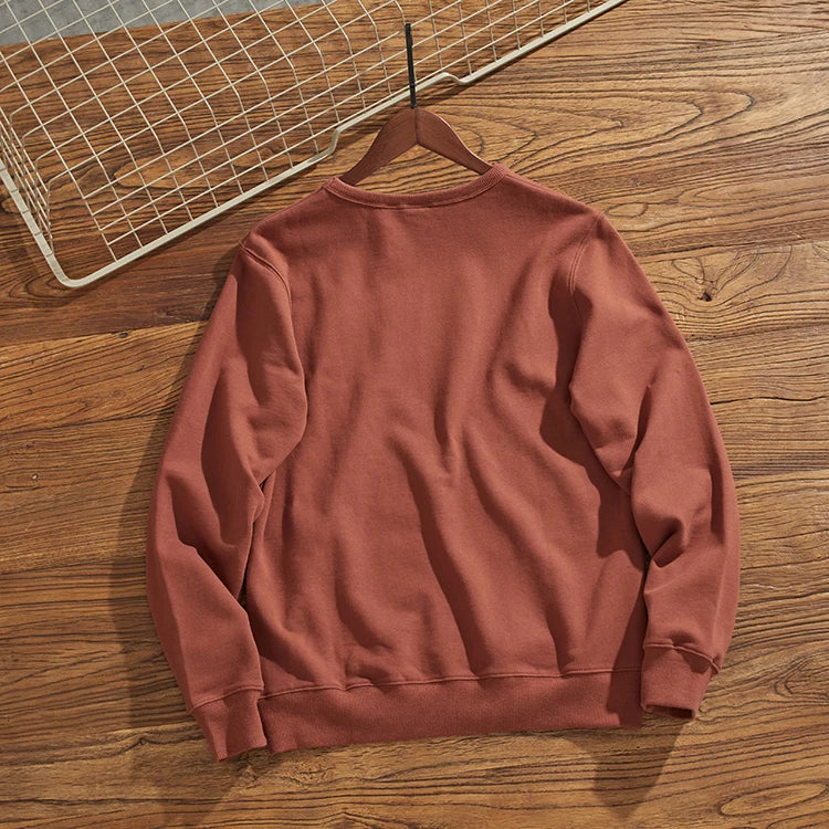 Herfst Nieuwe Amerikaanse Retro 450g Dikke Fluwelen Motorfiets Bedrukte Sweatshirts Heren Eenvoudige Gewassen Jeugd Casual Pullover Sportkleding