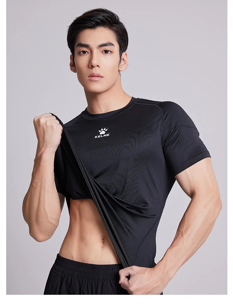 Fitness T-shirt Men's High Elasticity Breathable Tight Clothes Round Neck Basketball Running Training Short Sleeves