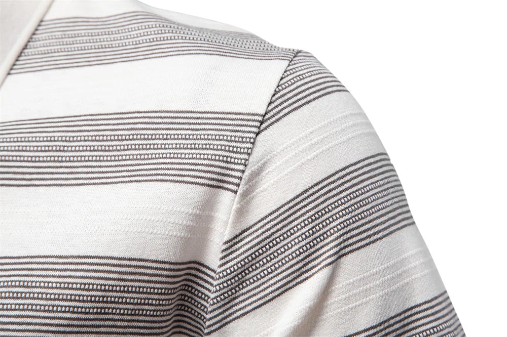 2025 New Summer Striped V Neck Cotton Polo Shirts for Men Breathable Short Sleeve Casual Knit Shirts Comfort Fit