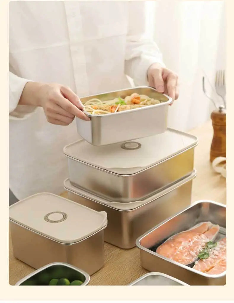 304 SS Airtight Leakproof Containers, BPA-Free - Fridge/Freezer/Microwave Safe, Stackable - Home/Kitchen Lunch Box Fruits/Meals