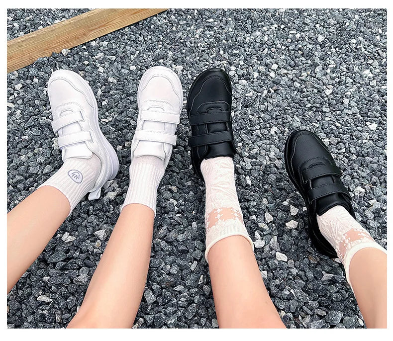 Studentensneakers Unisex Witte Schoenen Magic Buckles Lichtgewicht Koppelsschoenen voor Sport School Dans Hardlopen