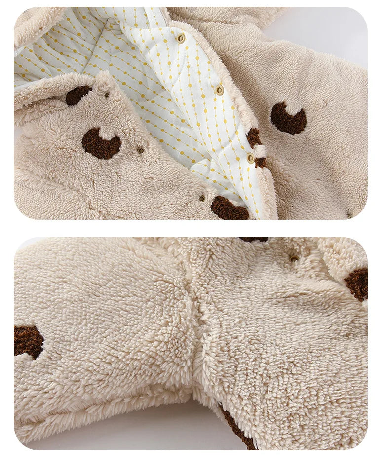 Winter New-born Warm Clothes Cotton Padded Toddler Fur Lining Hoodie Footie Jumpsuits