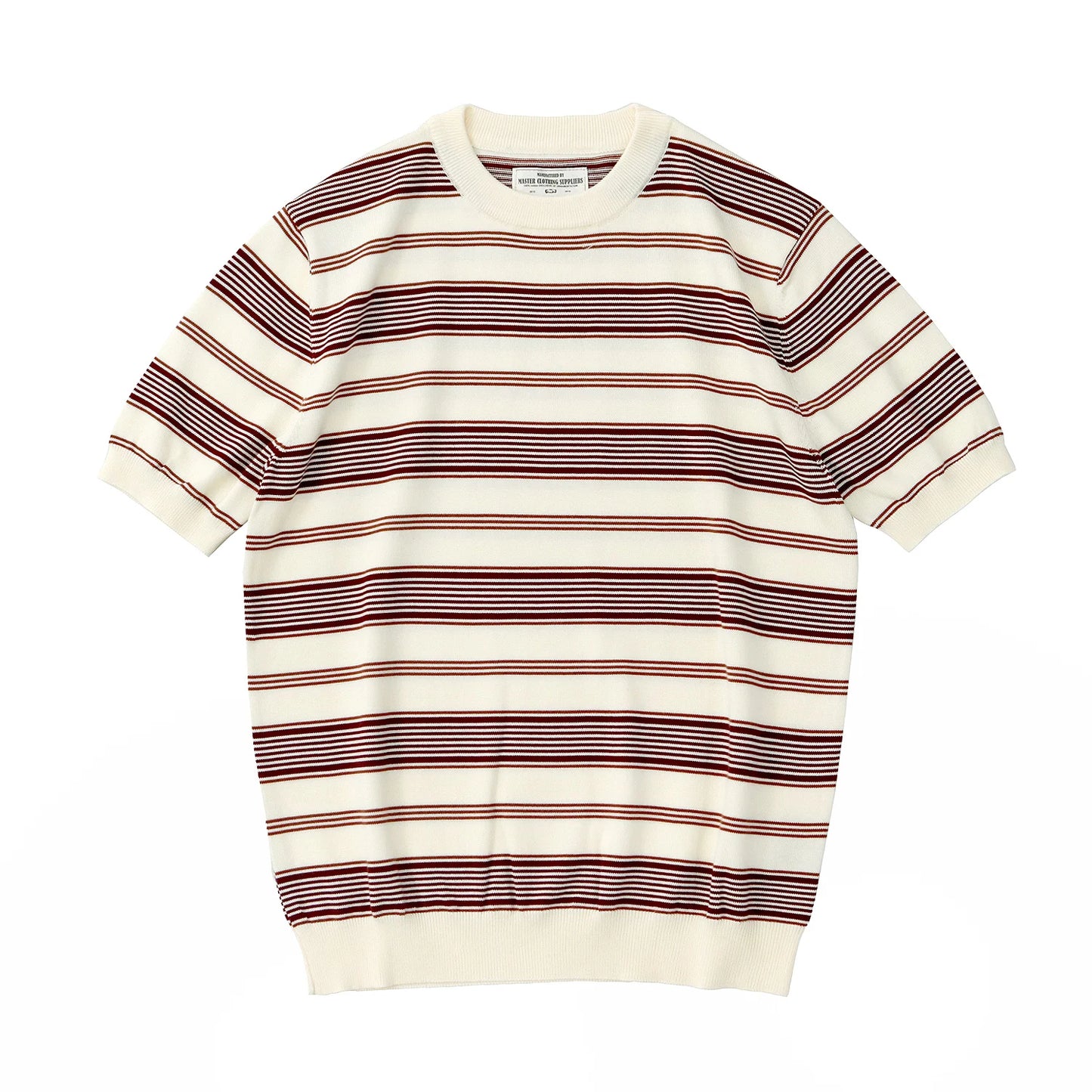 2025 Zomer Nieuwe Amerikaanse Retro 280G Korte Mouw O-hals Gebreid Gestreept T-shirt Heren Eenvoudig 100% Katoen Gewassen Casual Slim Tops