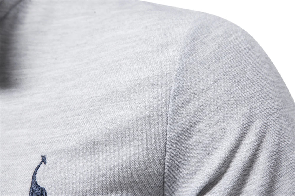 New Men's Deer Embroidery Polo Shirts Solid Colour Long Sleeve Social Business Male