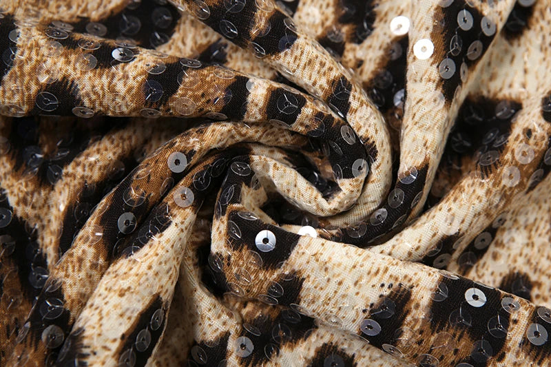 Shine Sequins Dress Women Leopard Print Hipster Backless Skinny Midnight Club Party Sexy Coquette Classic Mini Bodycon