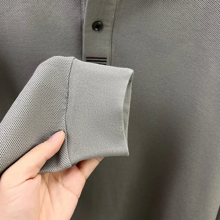 Men's Autumn 100% Breathable Cotton, Long-Sleeve Polo Shirt - Classic Cotton Collared T-Shirt With Business Casual Design