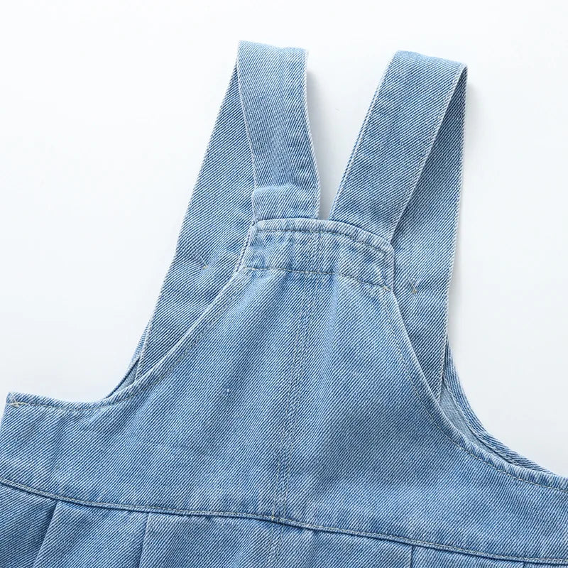 New Summer Kids Denim Overalls Girls Boys Cute Casual Loose Fit Jeans Children Outwear Pants 1-4T Unisex