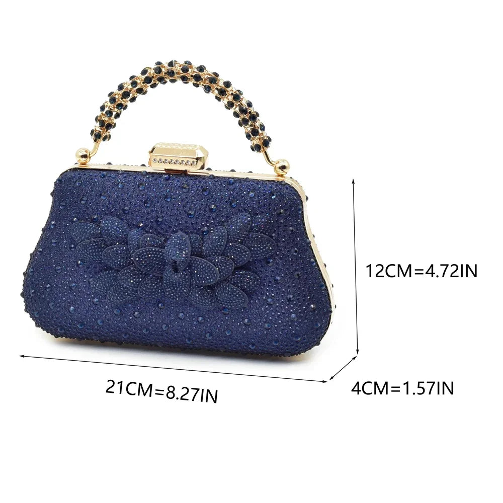 Women's Rhinestones-Decorated Party Luxury Italian Pointed Toe Shoes and Bag Set for Ladies' Wedding Pumps With High Heel