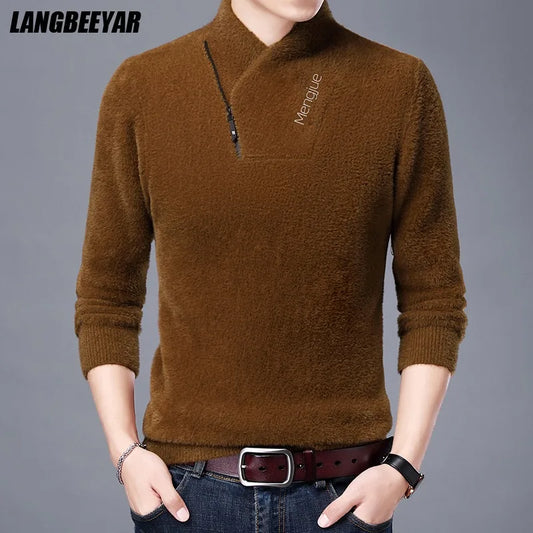 Men's Top Grade Mink Fashion Brand, Designer Pullover Knitted Turtleneck Sweater, and Autumn Casual Male Clothing