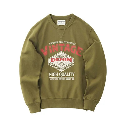 Autumn New American Retro Heavyweight 500g Letter Printed Sweatshirts Men's Fashion 100% Cotton Washed Pullover Casual Sportwear