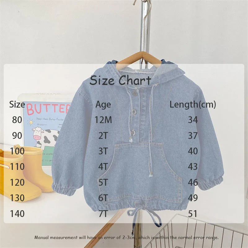 2025 Nieuwe lente kinderjas denim blauwe jas voor kinderen jongens meisjes casual stijl hoodie outfit 7-12 jaar unisex