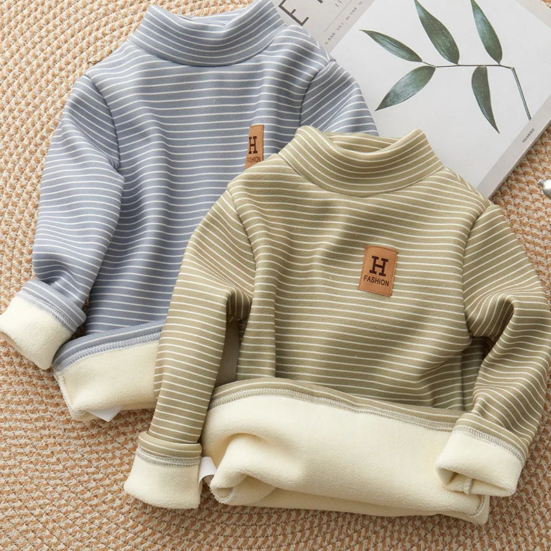 New Winter Kids Undershirts Children Cute Stripe Bottoming Shirt Girls Boys Half High Collar Warm Top 2-10T Unisex
