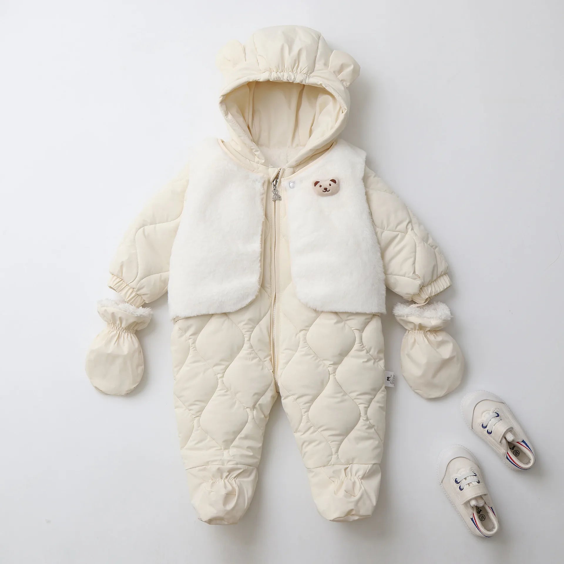 Baby's 2Pcs Winter Warm Clothes Thicken Fleece Rompers Jumpsuits Fur Lining Footie and Vest Snowsuit For Toddlers 0-2Y