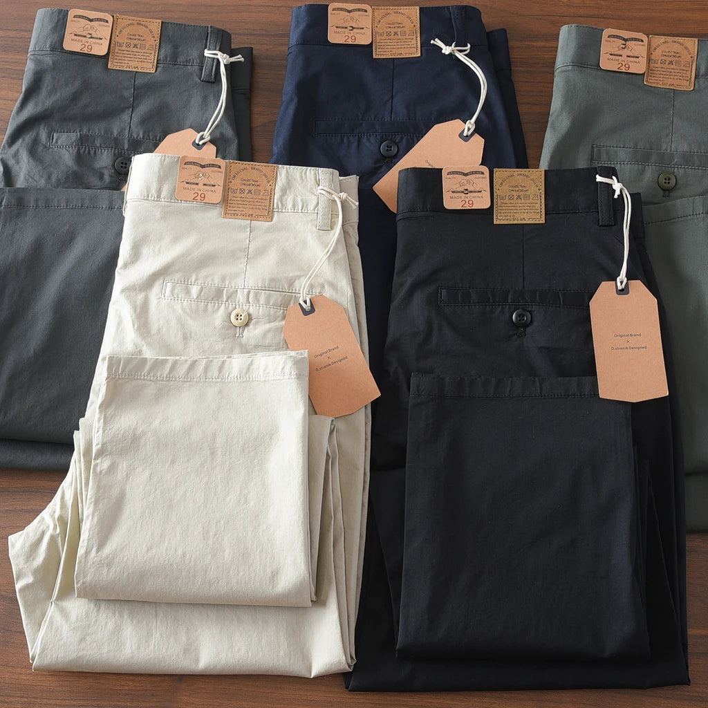 2025 Zomer Nieuwe Amerikaanse Retro Dunne Micro-Elastische Casual Broek Heren Eenvoudige 97% Katoenen Slim CHINO Business Rechte Broek