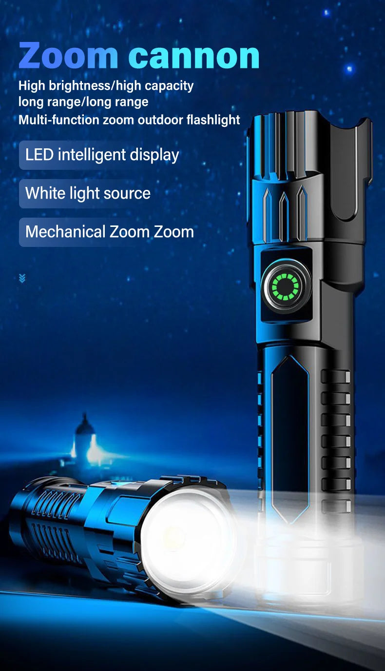 Super Bright Zoom Flash Flashlight,3 Lighting Modes,Rechargeable Portable LED Torch,Ideal for Outdoor,Camping,Fishing,Emergency