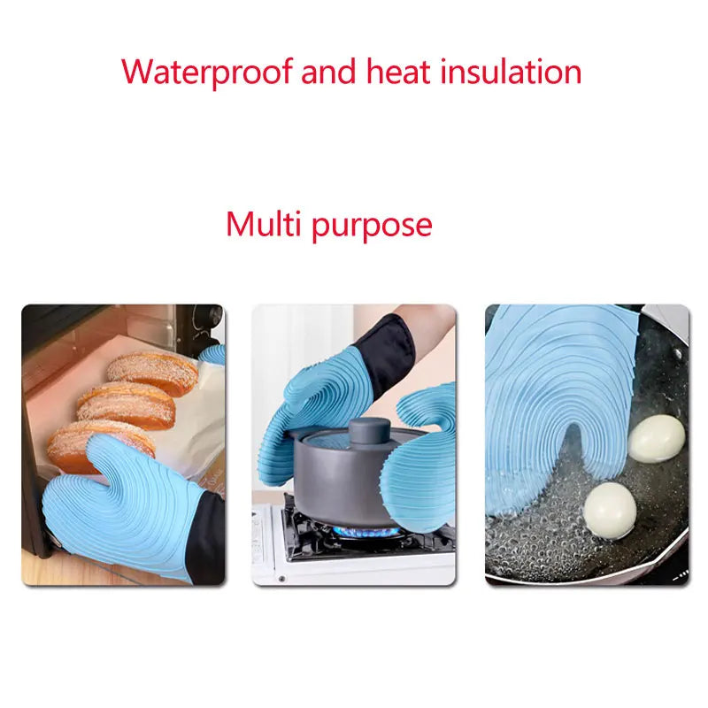 Flexible Silicone Oven Mitts Set For Cooking Kitchen Essentials Extra Long Professional Heat Resistant Gloves Baking Supplies