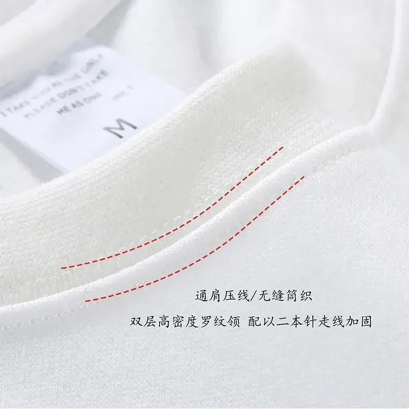 Black White GSM 500g Heavy-Duty Pure Cotton T-shirt Thickened Threaded Round Neck Short Sleeves Three Needle Half Sleeve Tees