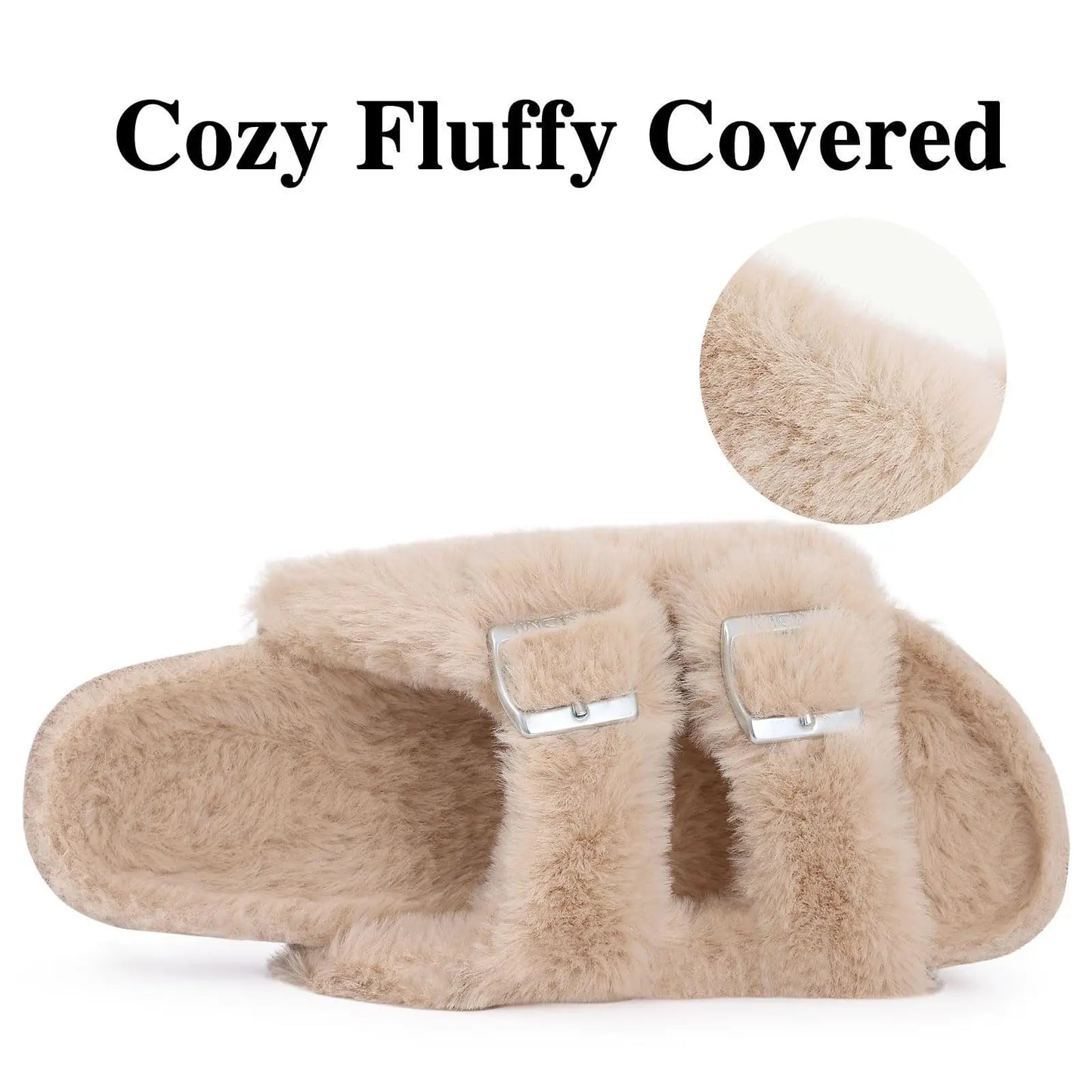 Women's Winter Warm Leisure Slippers Non-Slip Outdoor Slides Cork Insole Cosy Slip-On With Arch Support Suitable As Ladies' Sandals