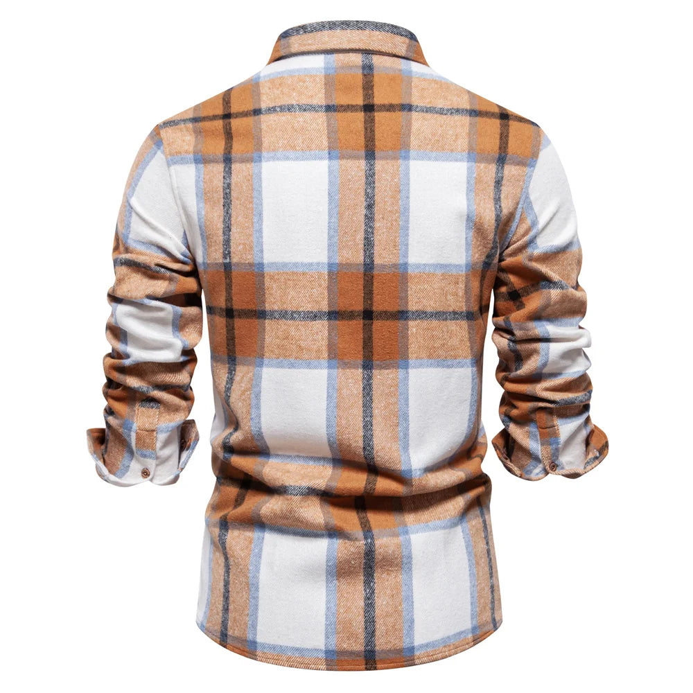 2023 New Autumn and Winter Thicken Plaid Shirt for Men Over Jacket Men Casual Classic Double Pockets Mens Shirts