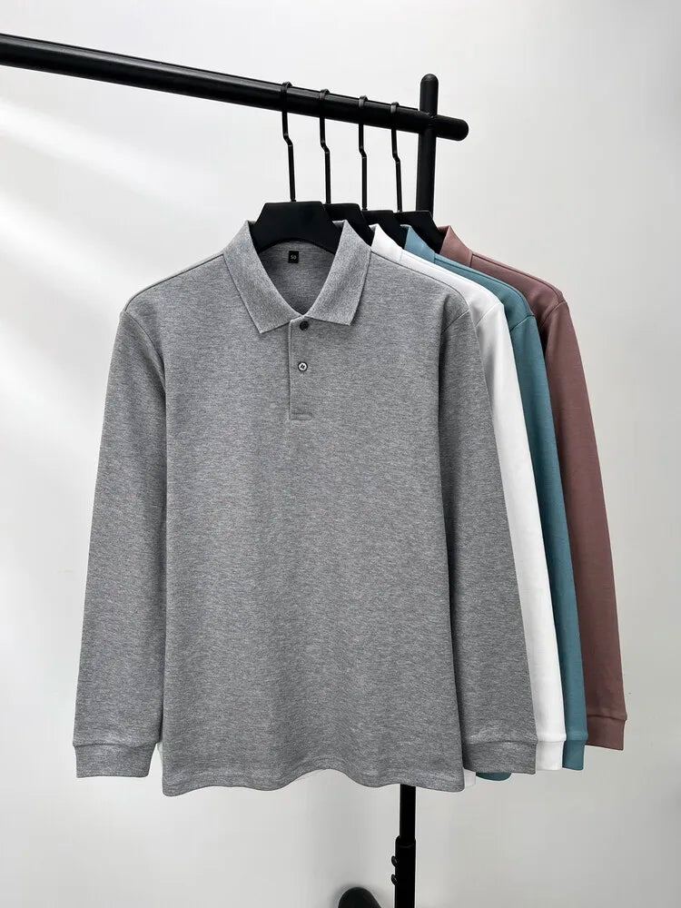 Men's 100% Cotton Polo Shirt, Four Seasons Universal Leisure Long Sleeve, Breathable Lapels T-shirt, Perfect and Durable for Golf Sports