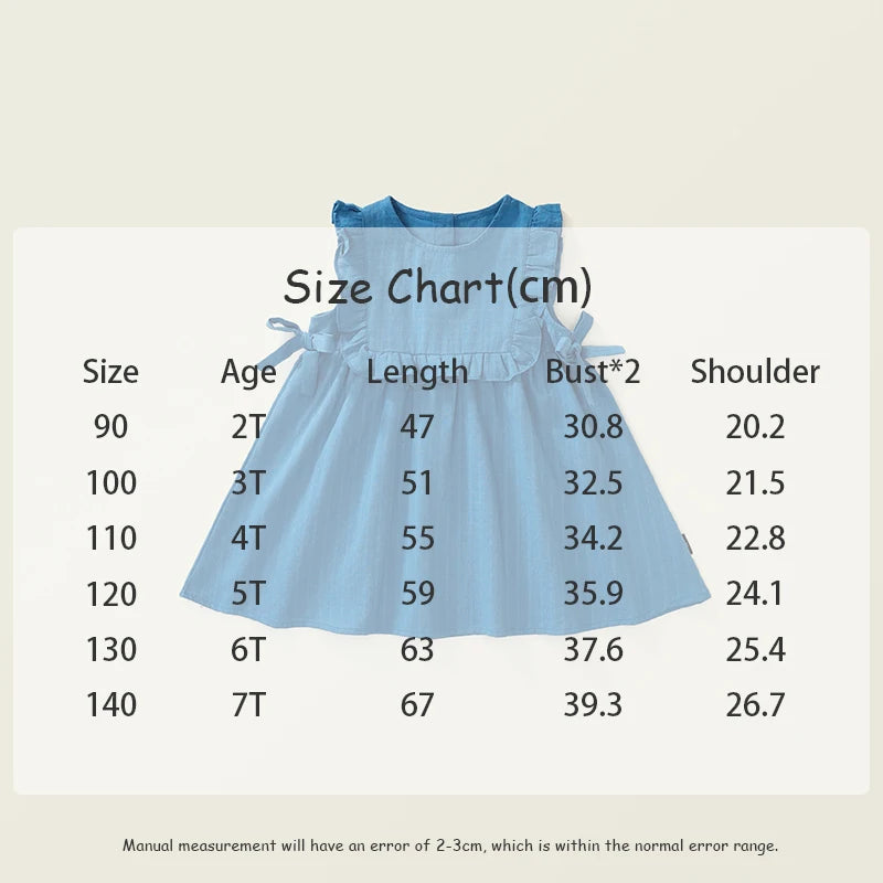 New Summer Kids Sundress Korean Style Ruffled Blue Vest Style Dress for Girls Children Sleeveless Dress 4-6Y Girls