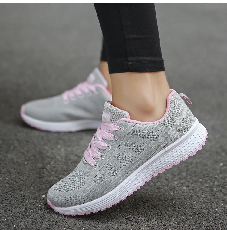 Women's Sneaker 2024 New Fashion Breathable Trainers Comfortable Sneakers Mesh Fabric Lace Up Women's Tennis Shoes For Women