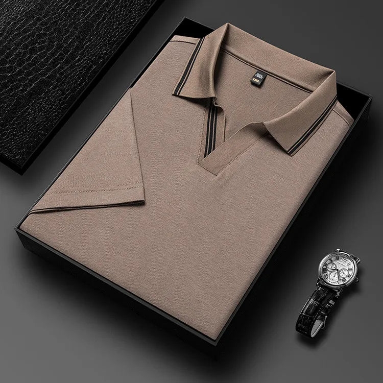 Men's Summer Hot Selling Seagull Collar Short-Sleeved Polo, High-Grade Quality Slim Fit Business Casual Short-Sleeved T-Shirt