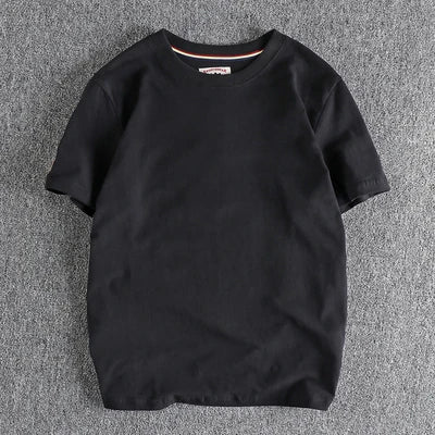 Summer New American Retro Short-sleeved O-neck Solid Color T-shirt Men's Fashion Simple 100% Cotton Washed Casual Sport Tops