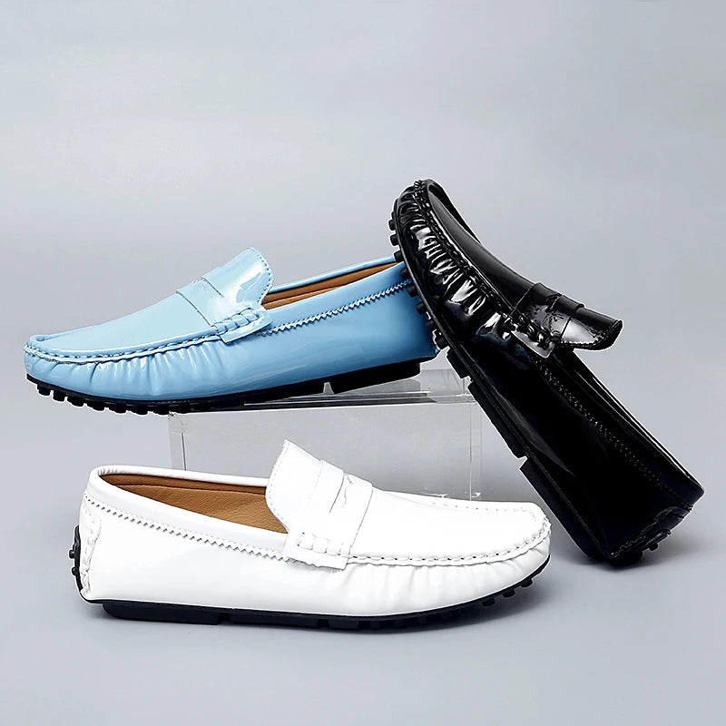 Fashion Style Men Blue Casual Loafers England Italy Stylish Trendy Male Formal Dress Shoes Large Size 35-48 Mens Moccasin Shoes
