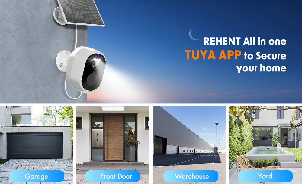 4MP Tuya Smart Wireless WiFi +BLE Outdoor Battery Solar Powered Spotlight Human Detection Surveillance CCTV IP Network Camera 2K