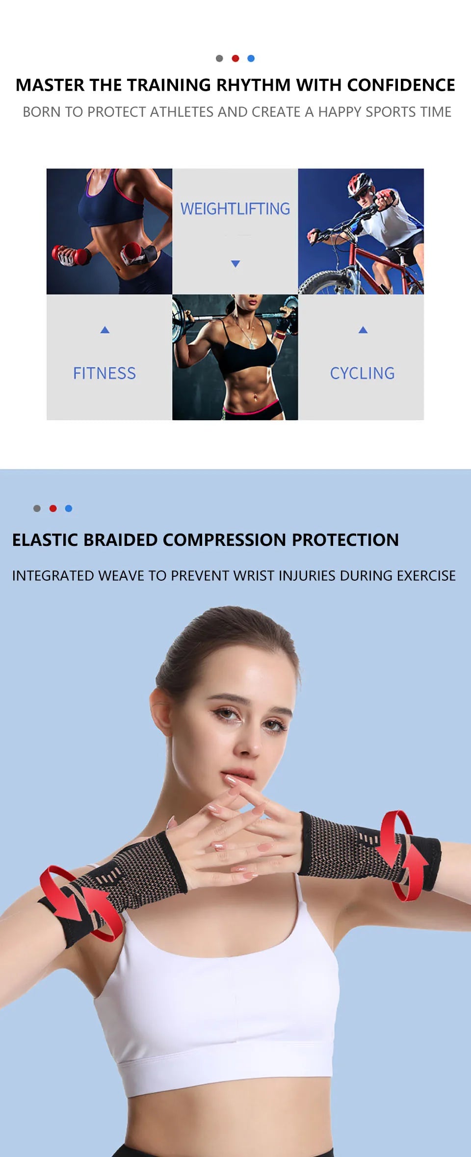 1 stuk kopervezel bracer pols elastische sportbandage polsband hand gym ondersteuning pols brace wrap tennis fitness powerlifting