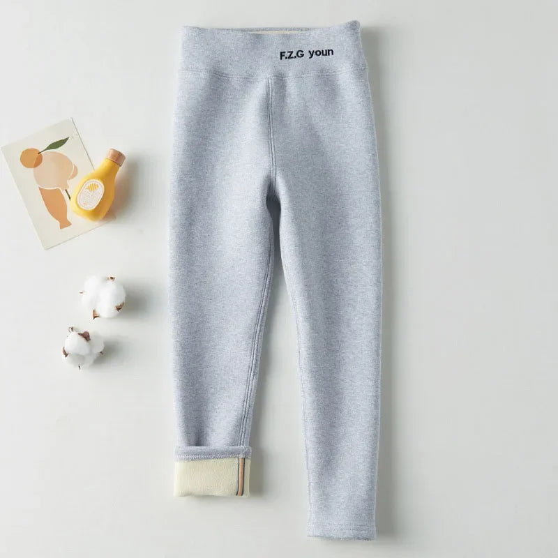 New Winter Girls Thickened Leggings Casual Slim Warm Pencil Pant Plus Velvet Stretch Children Trousers 4-6Y Girls