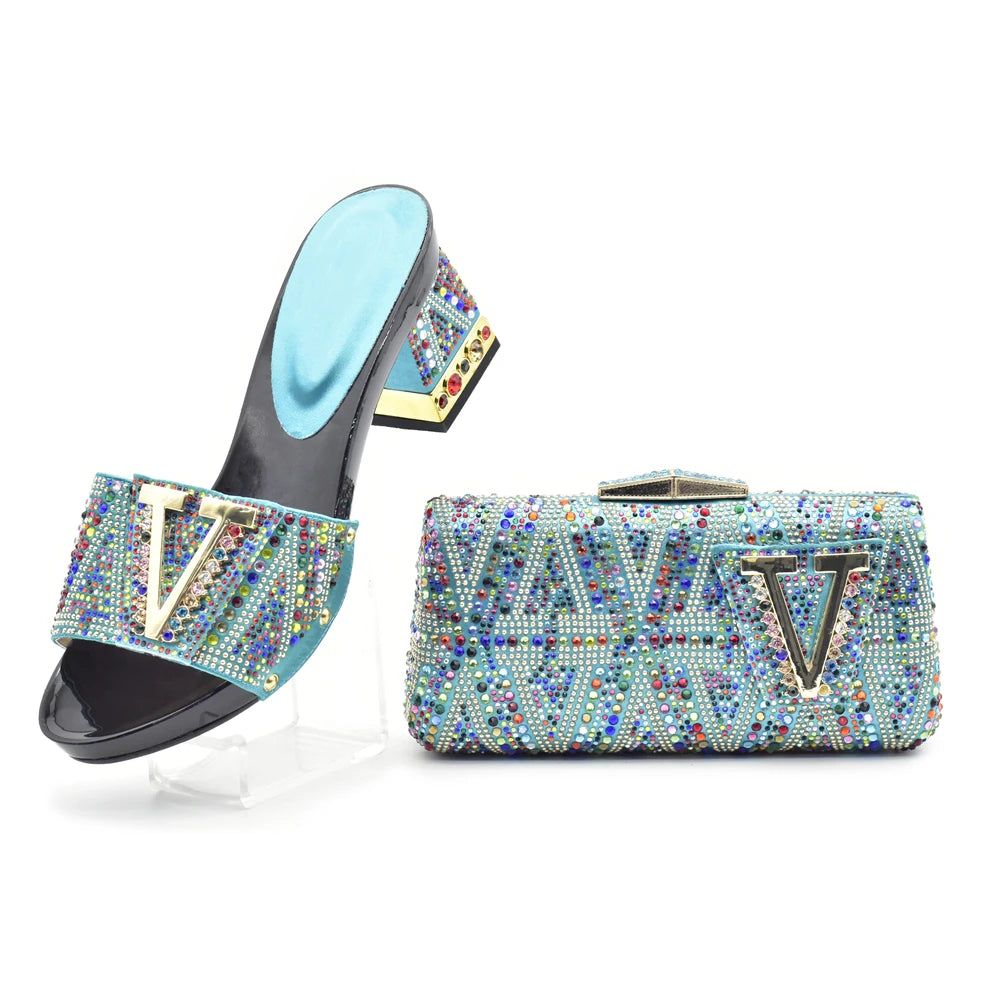 Luxury Shoe and Bag Set for Party in Women Wedding Shoes Woman Bride Rhinestone Design Elegant Shoes for Lady Peep Toe Pumps