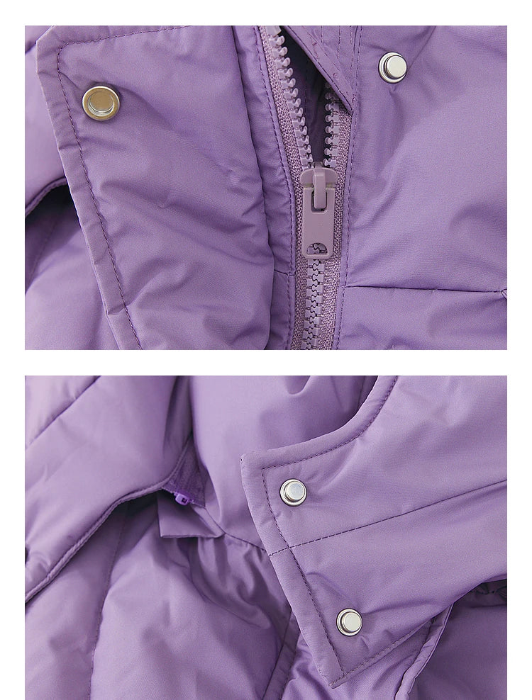 Women's Winter Down Jacket Duck Down Detachable Hood Puffer Coats, Simple Korean Style Mid-Length  Jacket for Ladies
