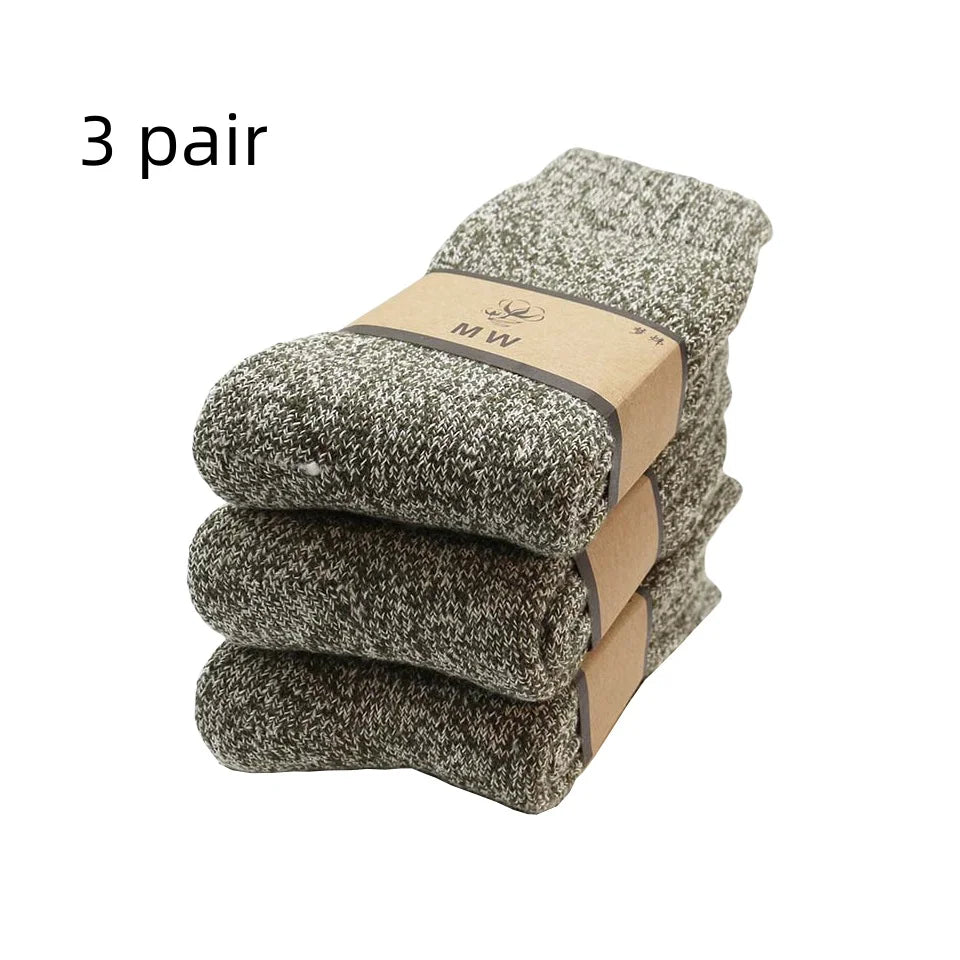 3/5 Pair Winter Men's Merino Wool Socks Super Thick Warm High Quality Harajuku Retro Snow Casual Anti-Freeze Cashmere Socks For Men