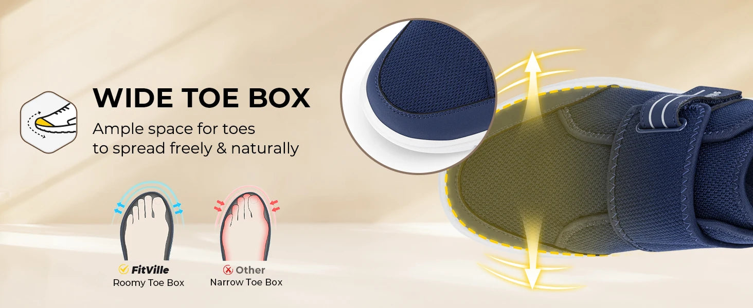 Diabetikerschuhe für Herren, extra breit, mit Klettverschluss, für ältere Menschen, zur Linderung von geschwollenen Füßen und Neuropathie