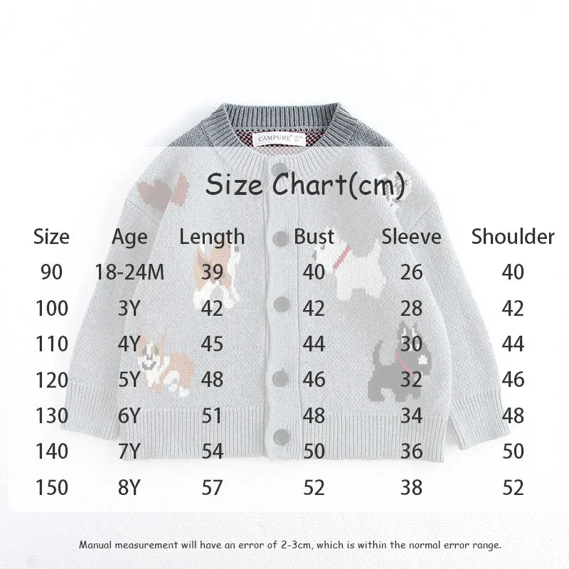 Spring Children's Sweater Jacket Jacquard Cute Dog Boys Single Breasted Buckle Cardigan Top Girls Knitted Sweater 1-8Y Unisex
