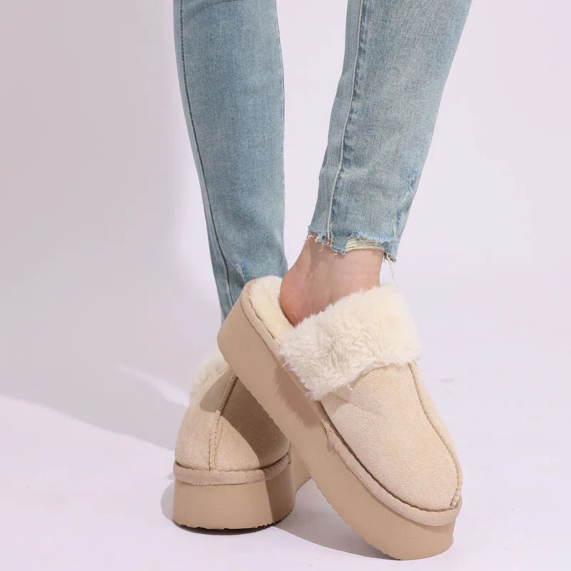 Women's Fluffy Plush Winter Shoes With Thick Sole Fuzzy Slides Suitable For Indoor and Outdoor Use With Anti-Slip Platform Fur Slippers