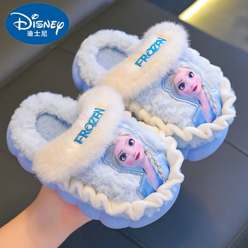 Children's Princess Elsa Winter Warm Children's Cotton Home Slippers Frozen Snow Non-Slip Slippers For Baby Girls Size 24-36