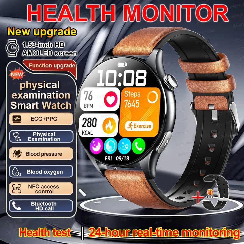 2025 Nieuw Smart Watch NFC ECG+PPG Bloedzuurstof Urinezuur Bloeddruk Saffier Smartwatch Heren - Compatibel met Samsung Galaxy, Xiaomi en Huawei IOS