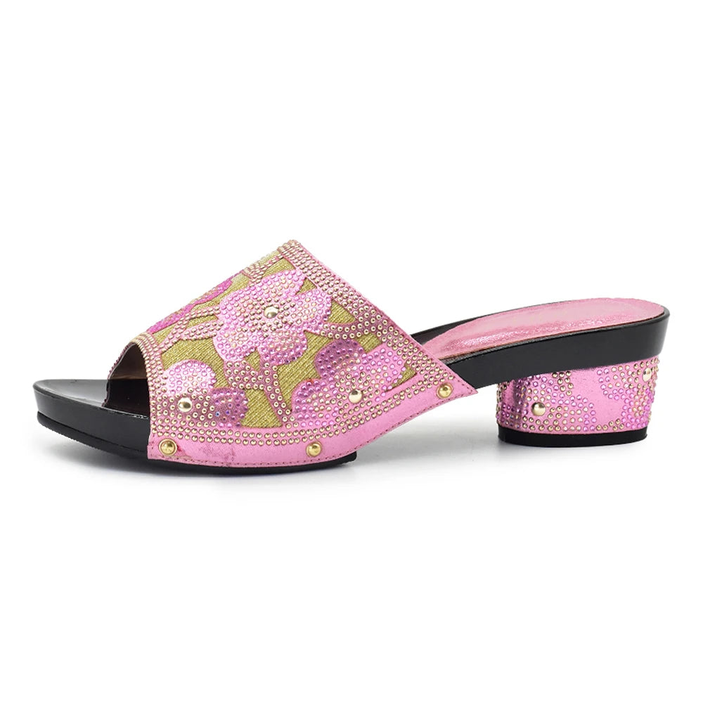 New Red Rhinestone Women Wedding Shoes High Quality African Paty Shoes Open Toe Sexy Ladies Shoes Italian Women Wedding Pumps1